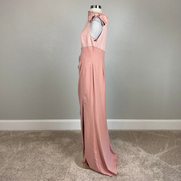 Adrianna Papell Pink Crepe Satin One Shoulder Evening Gown Size 8 Bow Detail - Picture 5 of 13